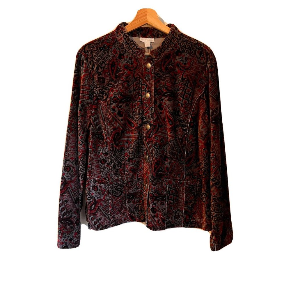 Charter Club Womens Red Black And Red Paisley Velvet Jacket XL
